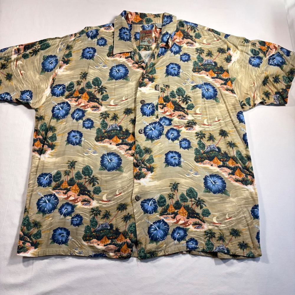 Pineapple Connection Men's Large Hawaiian Shirt Tropical Beach Floral, Rayon